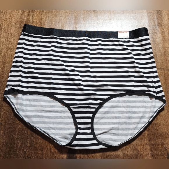 Cacique Cotton High Waist Brief, Black/White, 26/28 - Picture 3 of 7